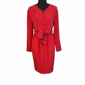 Vintage Papell Too Silk Size 4 Red Button-Up Dress Set